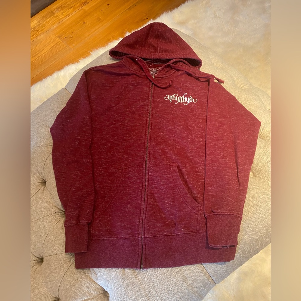 Red heathered Jehyllhyde hooded sweatshirt, size small